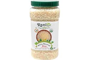 RANI BRAND AUTHENTIC INDIAN PRODUCTS Rani Organic Platinum White Basmati Rice Extra Long Aged 56oz (3.5lbs) 1.59kg PET Jar ~ All Natural | Gluten Friendly | Vegan | Indian Origin | Kosher | Export Quality | USDA Certified Organic