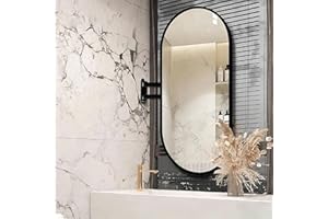 Wall Mirror,Bathroom Mirror with Metal Frame,Swivel Corner Mirros with 360° Rotation Folding Extendable Arm,HD Oval Wall Mirr