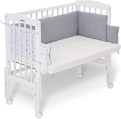 Fabimax 3768 Lit D Appoint Pro Blanc Avec Matelas Comfort Et Tour De Lit Etoiles Gris Petite Taille Amazon Fr Bebes Puericulture