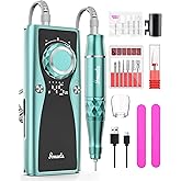 Electric Nail Drill Professional Kit: 45,000 RPM USB Rechargeable Efile Nail Drill Nail File with 12 Bits for Polishing Gel/Acrylic Nails- Portable Manicure Tool Set for Salon/Home-Green
