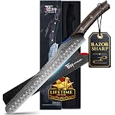 SYOKAMI Brisket Slicing Knife, 12 Inch Carving Knife for Meat Cutting | Japanese Style Meat Slicer with Wood Full Tang Handle, Damascus Pattern Long Slicing for Roast Beef, Ideal for Gift