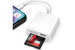 SD Card Reader for iPhone, AkHolz 2 in 1 iPhone iPad Camera, Adapter Trail Game Camera DSLR Dash Cams Reader, Portable No App Required