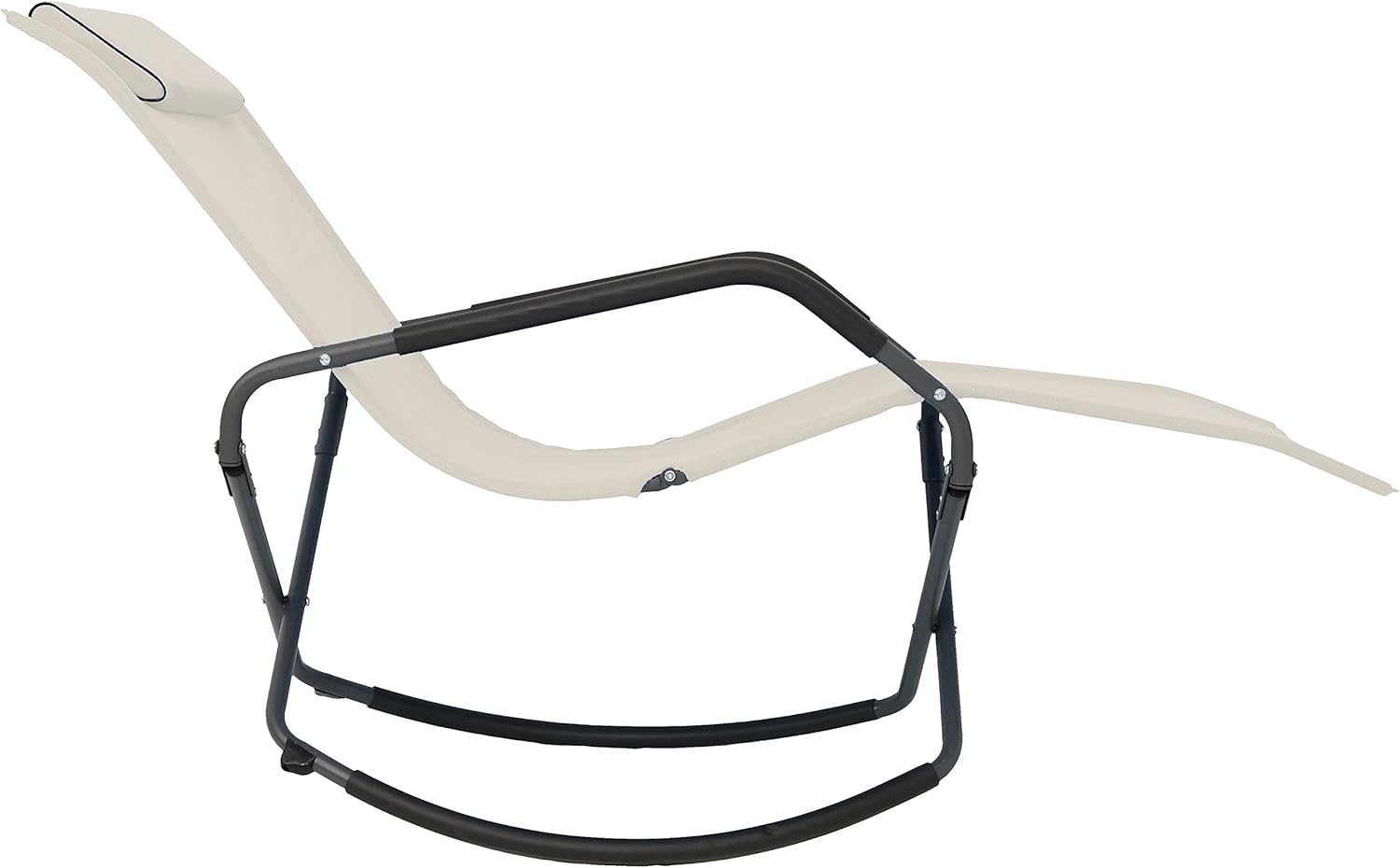 Sunnydaze Rocking Chaise Lounge Chair with Headrest Pillow, Outdoor Folding Patio Lounger, Beige, Set of 2: Kitchen & Dining