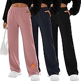 Oakgarden 3 Pack Women's Fleece Sweatpants Thermal Baggy Wide Leg High Waist Drawstring Lounge Winter Pants with Pockets