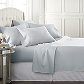Danjor Linens Bed Sheet Set King Size for Hot Sleepers, Hotel Premium Sheets with 4 Pillowcases, Lightweight Brushed Microfiber Deep Pockets, Breathable Cooling 6 Piece Bedding Sets, Ice Blue