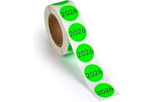 SUTTER SIGNS 500pcs 2026 Year Stickers, 1 Inch Fluorescent Green Color Coded Year Labels, Warehouse Inventory Organization Stickers