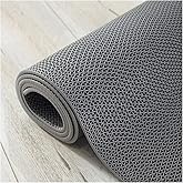 foriy 3x16.4Ft Drainage Floor Mat Non Slip Commercial Kitchen Mats Pool Mat Bathroom Floor Mat 1/5'' Thick PVC Mesh Hollow Mat for Wet Area Swimming Pool Bathroom Washroom (Grey, 3x16.4Ft)
