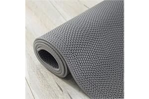 foriy 3x16.4Ft Drainage Floor Mat Non Slip Commercial Kitchen Mats Pool Mat Bathroom Floor Mat 1/5'' Thick PVC Mesh Hollow Mat for Wet Area Swimming Pool Bathroom Washroom (Grey, 3x16.4Ft)