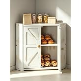 LUHENPING Corner Bread Box for Kitchen Countertop, White Farmhouse Breadbox | Double Layer Bamboo Wood Bread Boxes for Bread Food Storage, Large Capacity Vintage Countertop Storage Cabinet