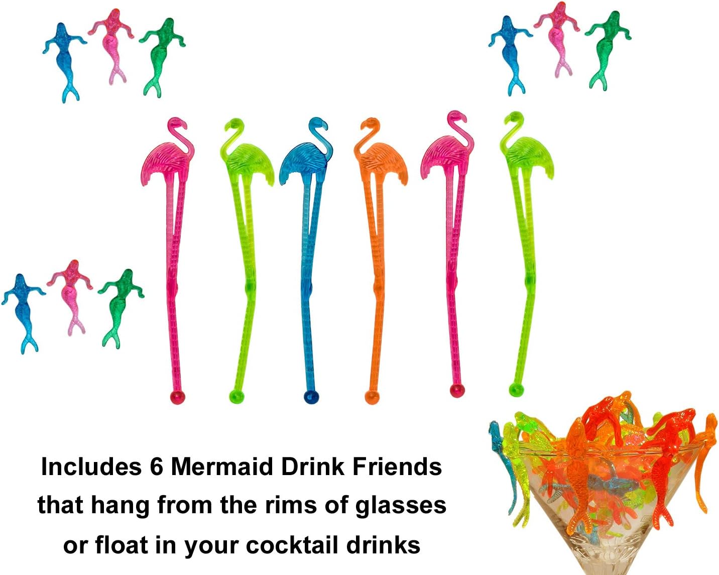 18x Flamingo Swizzle Sticks with 6 Mermaid Drink Charms