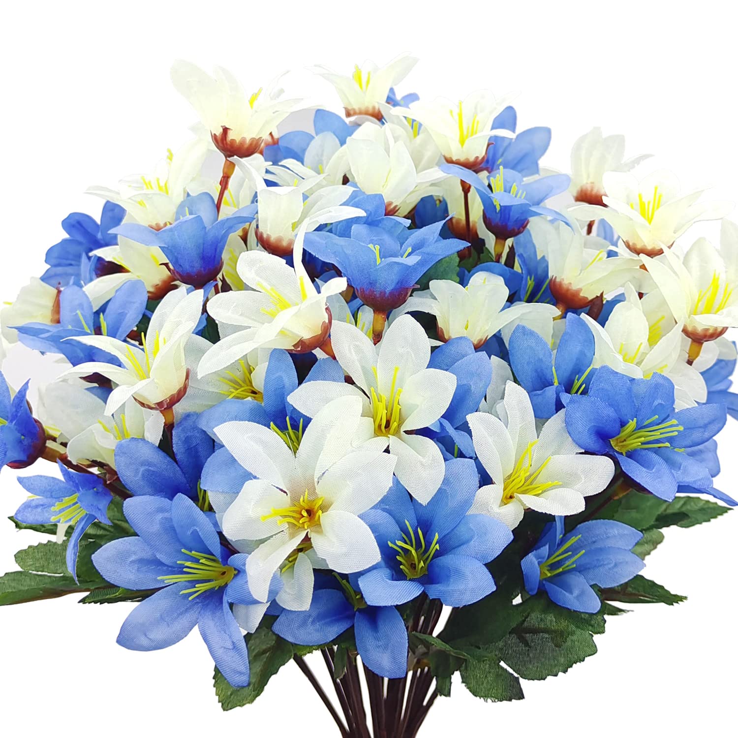 Photo 1 of Guagb 8 Bundles Artificial Lily Silk Flowers Fake Floral Bouquet Faux Flower Plants Bulk Arrangements for Outdoor Indoor Home Wedding Table Vase Porch Decor (Blue White)