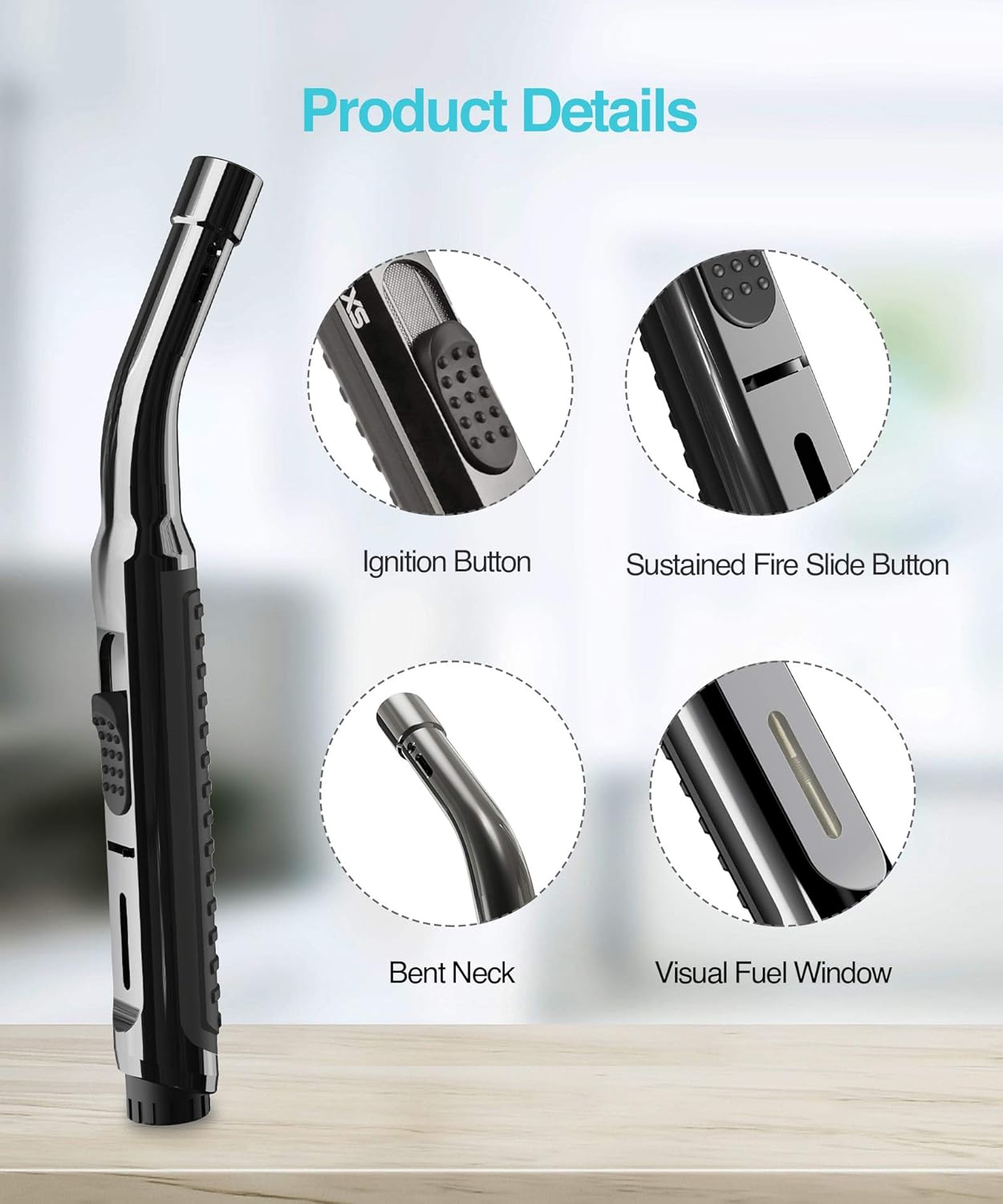 RONXS Torch Lighters, Butane Lighter Long Lighter, Adjustable Multipurpose Lighter Refillable for Grill BBQ Camping(Butane Not Included) Black: Kitchen & Dining