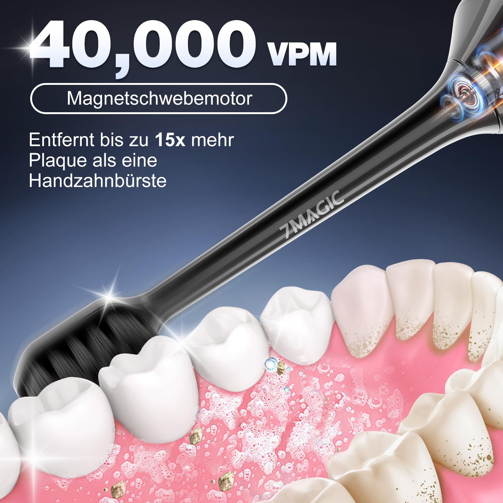Elektrische Zahnbürste, Schallzahnbürste, Leise Zahnbürste Elektrisch Mit 3 Intensitäten 5 Modi, 40000VPM, IPX7, Zahnbürste Mit 180 Tagen Akkulaufzeit Und Timer, Schwarz 4