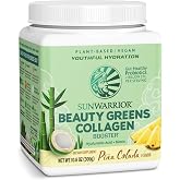 Sunwarrior Vegan Beauty Greens Drink Plant-Based | Hyaluronic Acid Minerals Biotin Probiotics Non-GMO Soy Free Sugar Free Dairy Free Gluten Free | Pina Colada 25 Servings
