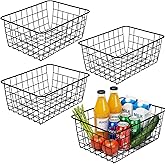 Aeggplant Kitchen Wire Baskets Farmhouse Decor Metal Food Storage Organizer, Household Refrigerator Bin with Built-in Handles for Cabinets,Pantry Set of 4 (Black)