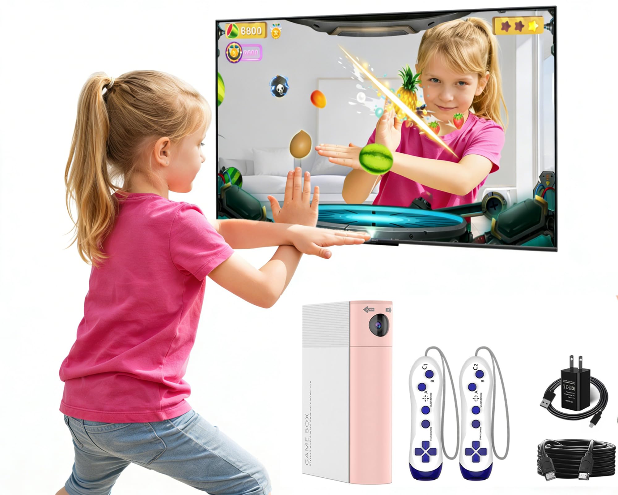 Photo 1 of XIWAMA Educational Motion Gaming Console for Kids: Active Video Game System with 28 Built-in Games to Improve Coordination & Fitness Learning Toy for Boys Girls (Pink+White)