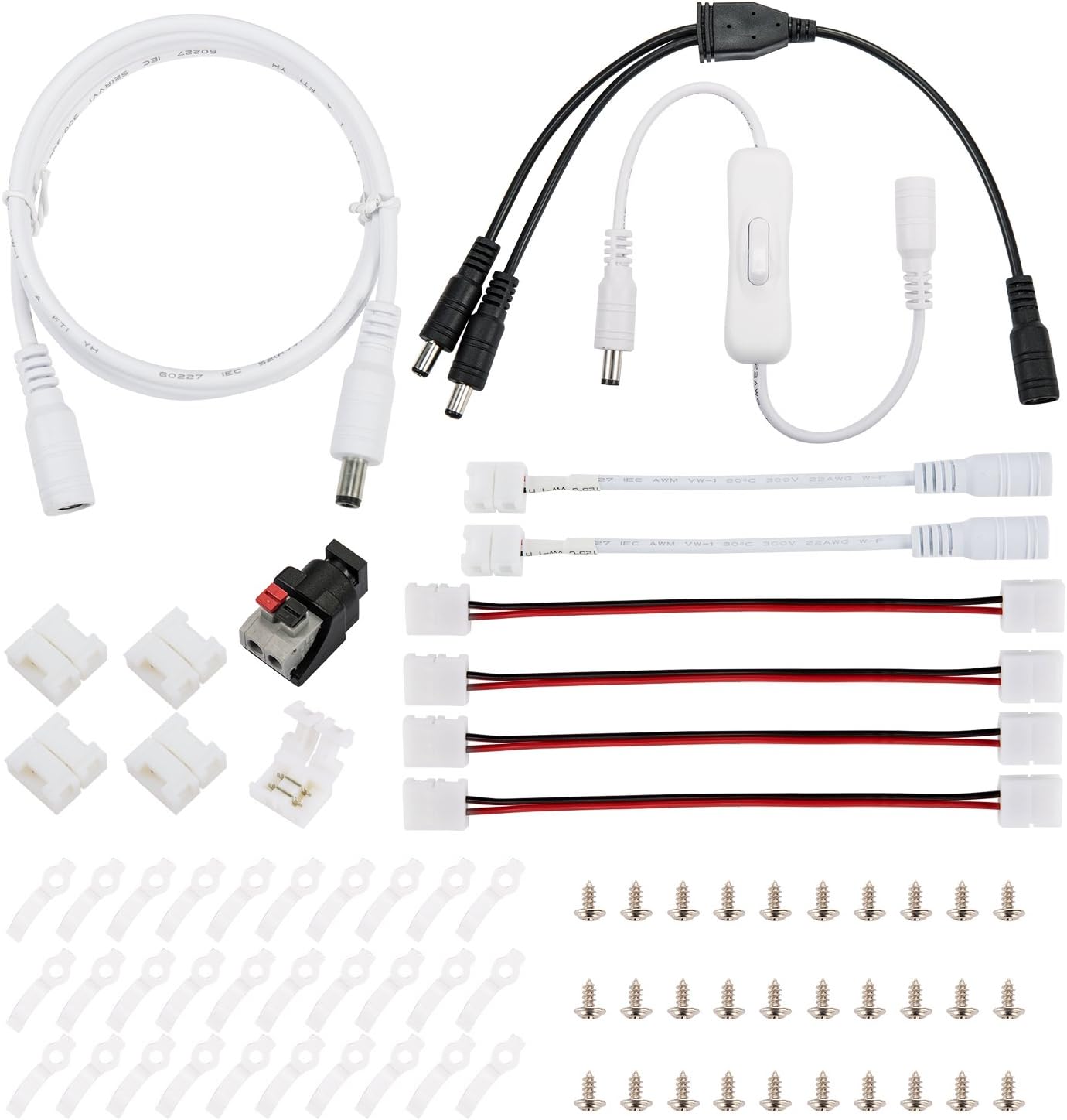 LAHOKU---LED Strip Light Connector,SMD3528 2835 Waterproof 8mm Single color,2 Pin Led Rope Light with Mount Bracket Kits,for Extension Flexible LED Light