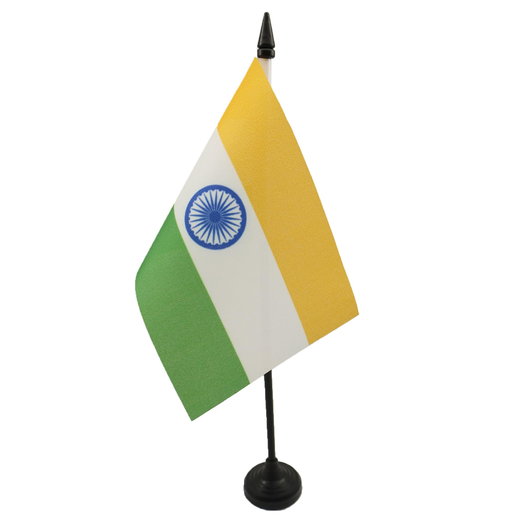 AZ FLAG - India Table Flag 4'' x 6'' - Indian Office Mini Banner 100% Polyester 15 x 10 cm - Mini Desk Flag with 10'' Pole and Black Plastic Base