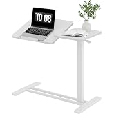 SANODESK 32''Overbed Table Gas Spring Lifting with Wheels&amp;Tilting Desktop | Rolling Mobile Laptop Desk End Table,Portable Computer Workstation for Home Office,Sofa,Bedside,31.5" W x 17.7" D,White