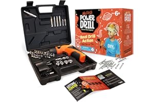 DIY JR My First Power Drill Set - Real Cordless Drill for Boys and Girls - Lightweight, LED Light, Child Size Kit, Carrying Case, Includes Bits, Charger, 5 Year Warranty
