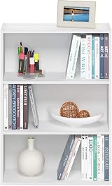 Furinno PASIR 3-Tier Book Shelf Storage Bookcase White 23.7"W x 31.5"H Particle view 5