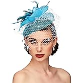 TS Fascinators Hat Tea Party Hat Mesh Floral Feather Hair Clip Women Fascinator Headband with Veil for Wedding Cocktail
