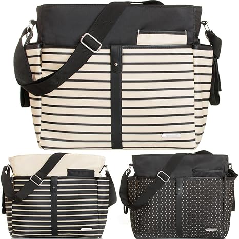 Wickeltasche (+ Wickelauflage) Baby Tasche mit Befestigung für Kinderwagen Buggy (SCHWARZ)