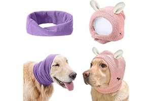 SUNHUKUS Quiet Ears for Dogs Anxiety Barking Dog Ear Covers Muffs Snood for Noise 2PCS Dog Ear Hearing Earmuffs Fireworks Protection Anti Anxiety Dog Hat for Medium to Large Dogs (Pink+Purple)
