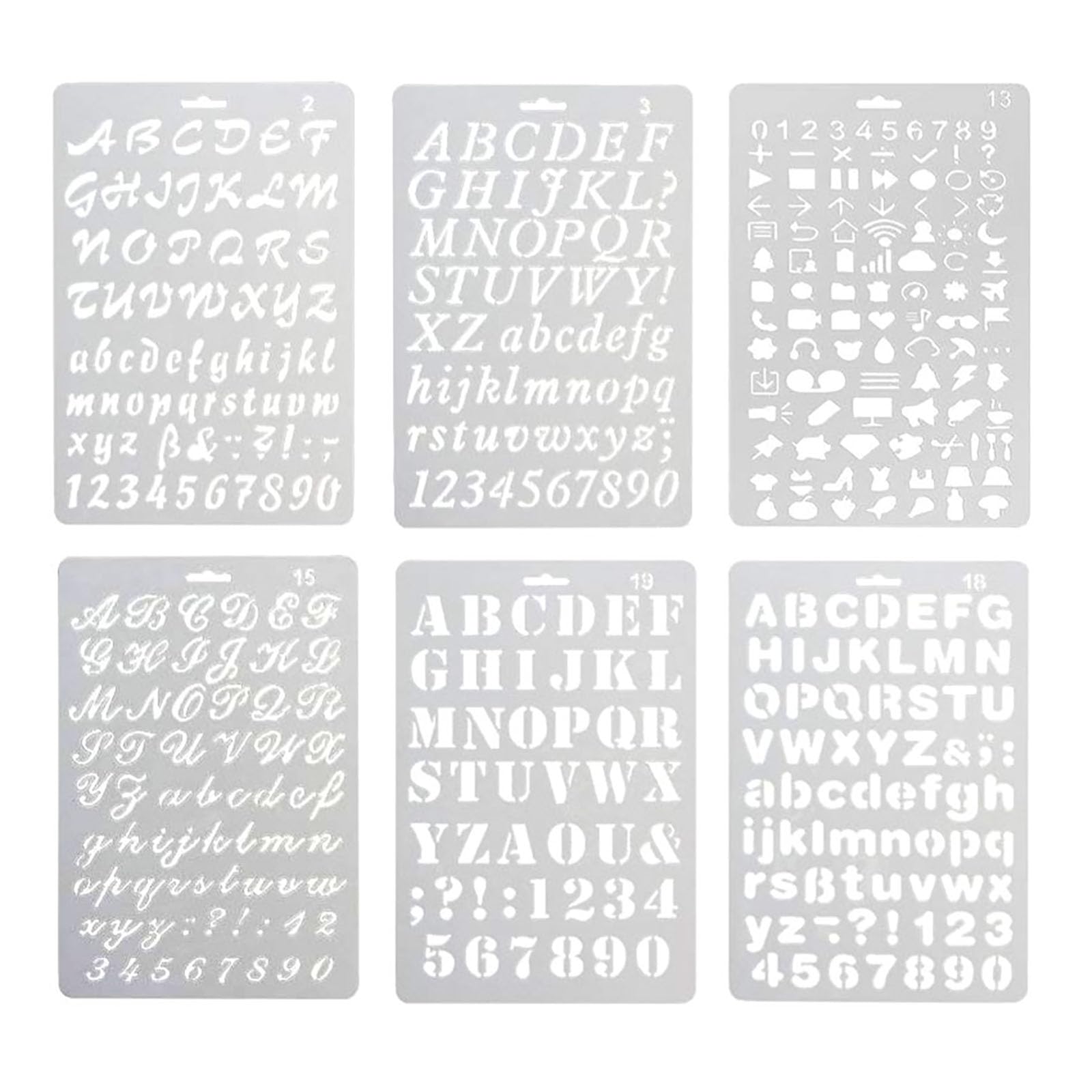 XNJIHWA 6Pcs Alphabet Stencil Set Plastic Stencils Letters Calligraphy Stencil Letter Stencils for Crafts Reusable DIY Craft Spraying Painting Drawing Diary Scrapbook