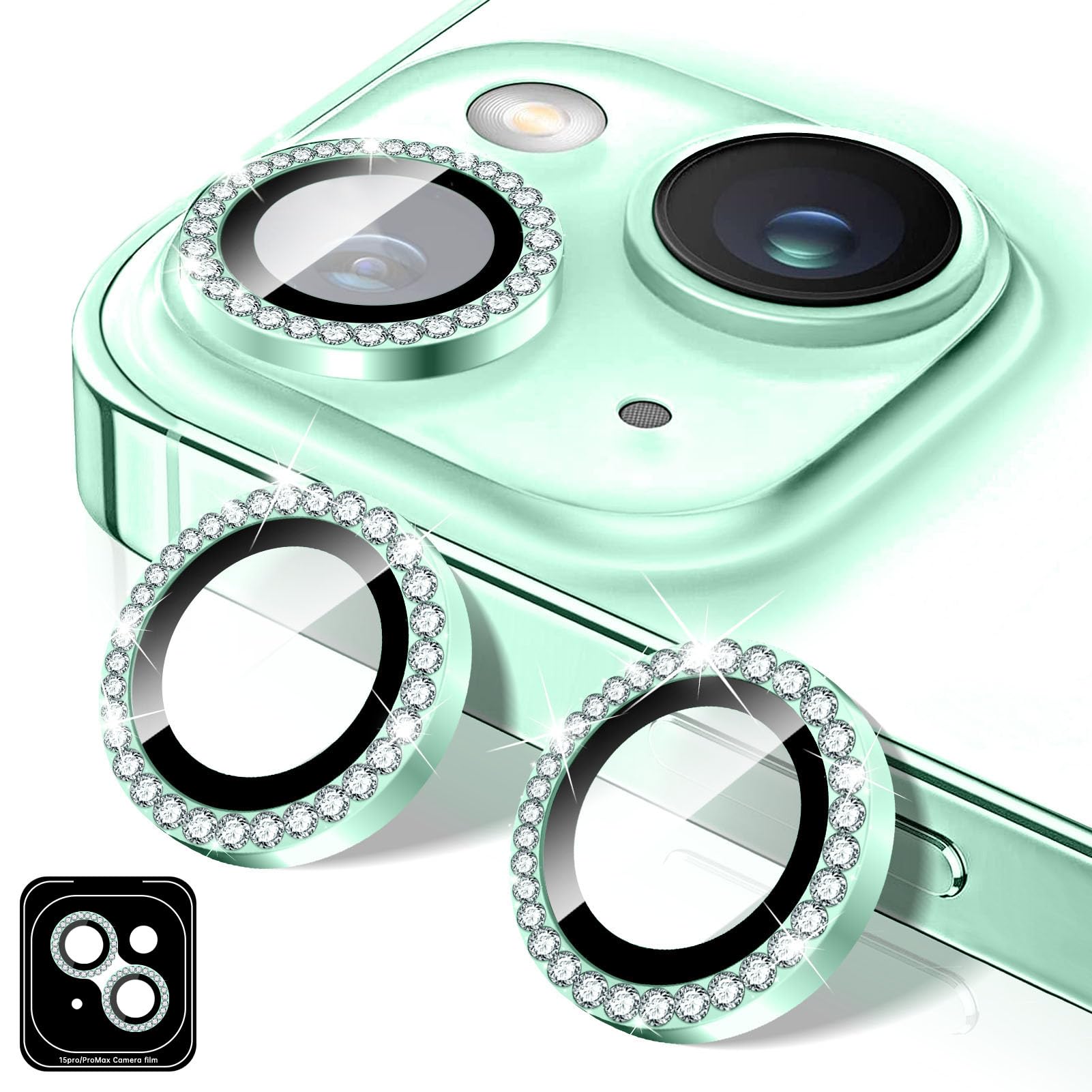 Kucheed Diamond Camera Lens Protector Compatible for iPhone 12/12 Mini, Bling Tempered Glass Camera Cover, Individual Automatic Alignment Metal Rings, Glitter Phone Lens Cover Film Stickers