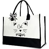 Gezred Cat Mom Tote Bag, Cat Lover Canvas Tote Bag for Women, Funny Gift for Cat Lover, 12x17 inch