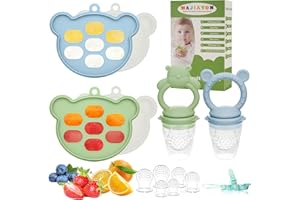 Baby Breastmilk Popsicle Molds & Baby Fruit Feeder (6 Pack), WAJIAYON Infant Food Freezer Tray Storage Containers, Silicone Teething Pacifier Feeder and Teether for Babies,Moss and Fawn Babies Feeder