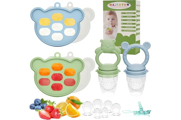 Baby Breastmilk Popsicle Molds & Baby Fruit Feeder (6 Pack), WAJIAYON Infant Food Freezer Tray Storage Containers, Silicone Teething Pacifier Feeder and Teether for Babies,Babies Feeder