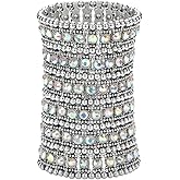 YACQ Women's Multilayer Wide Stretch Cuff Bracelets Fit Various Wrist Sizes - Soft Elastic Band - Lead & Nickle Free