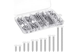 PROSUITES 150PCS White Head Screws #6 White Screws for 2.8mm-3.0mm Holes,2”,1-1/2”,1-1/4”,1”,3/4”,1/2” Size Wood Screws Assortment Kit for Shutters,Book Shelf,Wall Plate,Shiplap,Blank Plates
