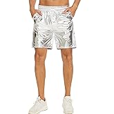Zerbala Men's Metallic Shorts Shiny Rave Shiny Sparkly Shorts with Pockets