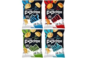 Popchip Potato Chips Variety Pack, Single Serve 0.8 Ounce Bags (Pack of 30), 4 Flavors: 8 Sea Salt, 12 BBQ, 6 Sour Cream & Onion and 4 Sea Salt & Vinegar. Great snack choice for Trips, Parties, School, Holidays and Care Packages by D'Elite Box