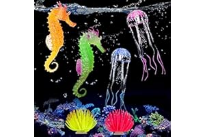 ABNAOK Glowing Aquarium Ornaments Silicone Fish Tank Decor Artificial Sea Anemones Decorations Including Coral Jellyfish Sea Horse, Christmas Tree Sillicon Ornament Decoration for Aquarium Fish Tank