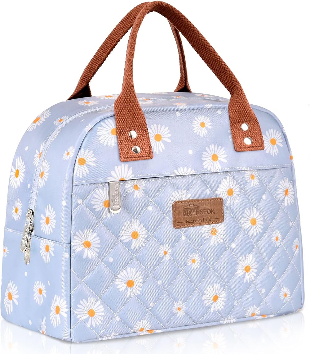 HOMESPON Insulated Lunch Bag for Women Men Blue Daisy Large Capacity