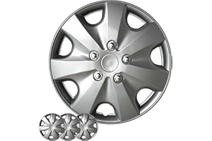 Wheel Cover Kit, 16 Inch Hubcaps Set of 4 Automotive Hub Caps with Universal Snap-On Retention Rings, 1-Tone ABS Plastic Silv