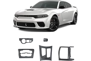 Fancemot Carbon Fiber Interior Trim Cover Compatible with 2015-2023 Dodge Charger, Center Console Gear Shift AC Panel Headlig