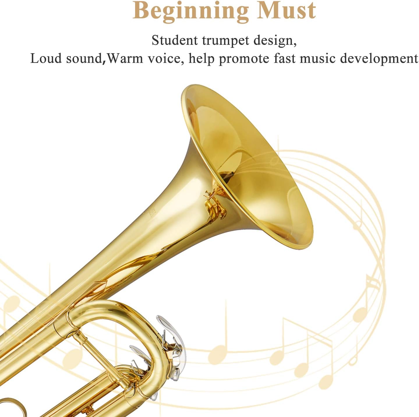 Eking Standard Student Trumpet Brass Gold Bb Trumpet Beginner with Hard Case Gloves Cloth 7C Mouthpiece and Valve Oil, KTR-400: Musical Instruments