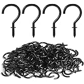 RELBRO Screw Hooks, 1 Inch Metal Screw in Cup Hooks, Black, 100 Pcs