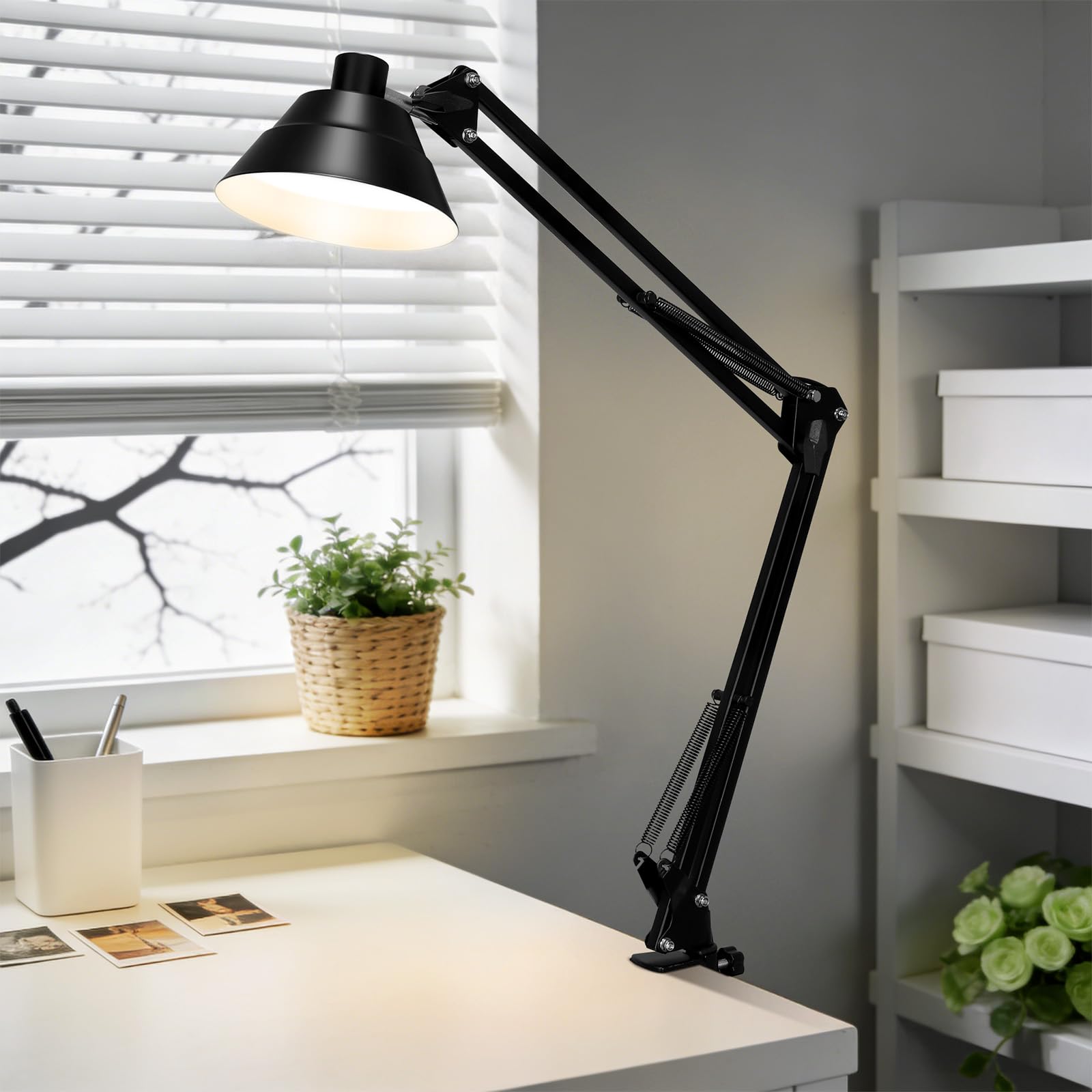 Photo 1 of TonyEst Led Desk Lamp for Home Office - Swing Arm Desk Lamp with Clamp - Architect Adjustable Gooseneck Table Lamp with 5 Color Modes & 10 Brightness for Reading Working Drafting (Black)