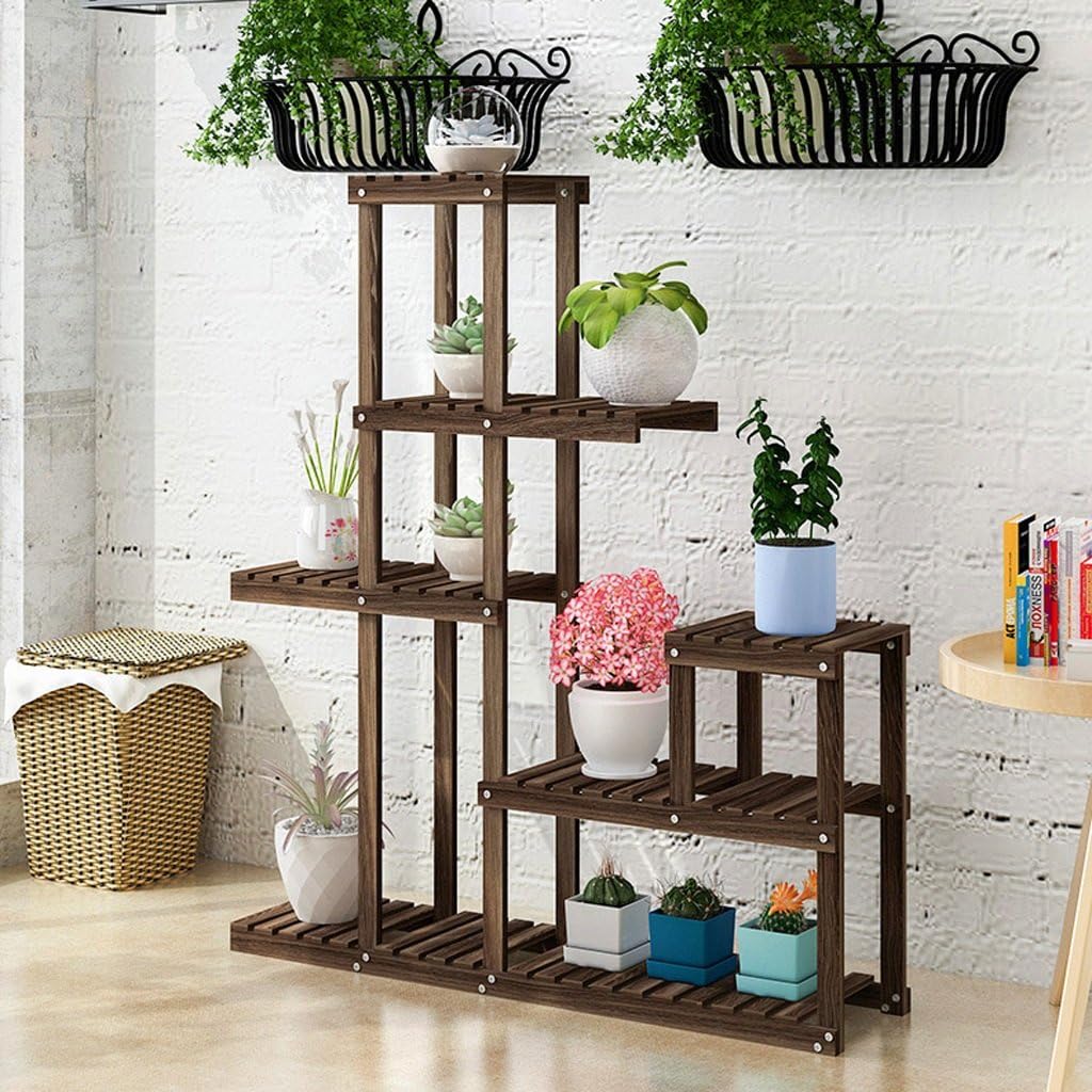 MILUCE Classic Solid Wood Flower Rack 5 Tier Indoor Display Stand, Fir Wooden Flower Pot Display Shelf Multi-function Storage Rack, Two Colors ( Color : White )