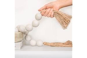 RUIRUICO Extra Large Wood Bead Garland with 1.6" Diameter Wooden Beads and Tassels, Decorative Beads Home Decor, Farmhouse Beads Decor (Rustic White, 58 Inches)
