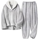 Yimoon Women’s Winter Fluffy Pajama Set Fleece Pullover Loose Plush Lounge Sets Sleepwear Fuzzy 2 Piece Pjs Set
