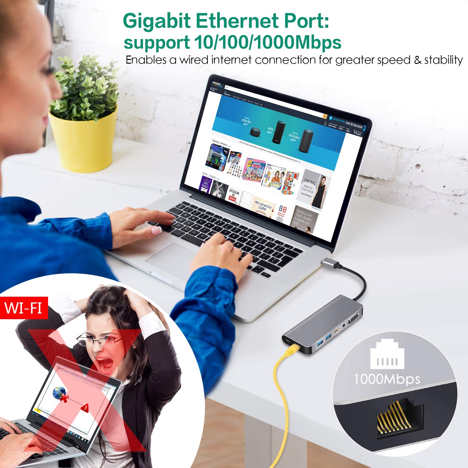 USB C HUB Ethernet HDMI,Type C HUB to HDMI 4K VGA Adaptor Samsung Dex Station for Galaxy S9/S8/Note 9/8,Nintendo Switch Adapter with 2 USB 3.0,Aduio Jack, PD for MacBook Pro and More USB-C Devices