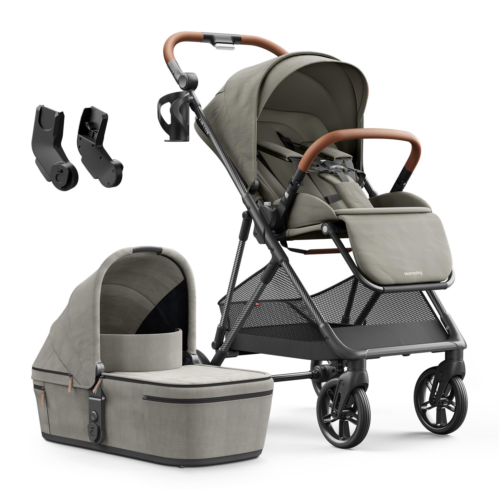 Photo 1 of MAMAZING Air Lux Baby Stroller with Bassinet & Infant Car Seat Adapter, Lightweight Compact Carbon Fiber Frame, One-Hand Fold, Reversible Seat, Space-Saving Storage