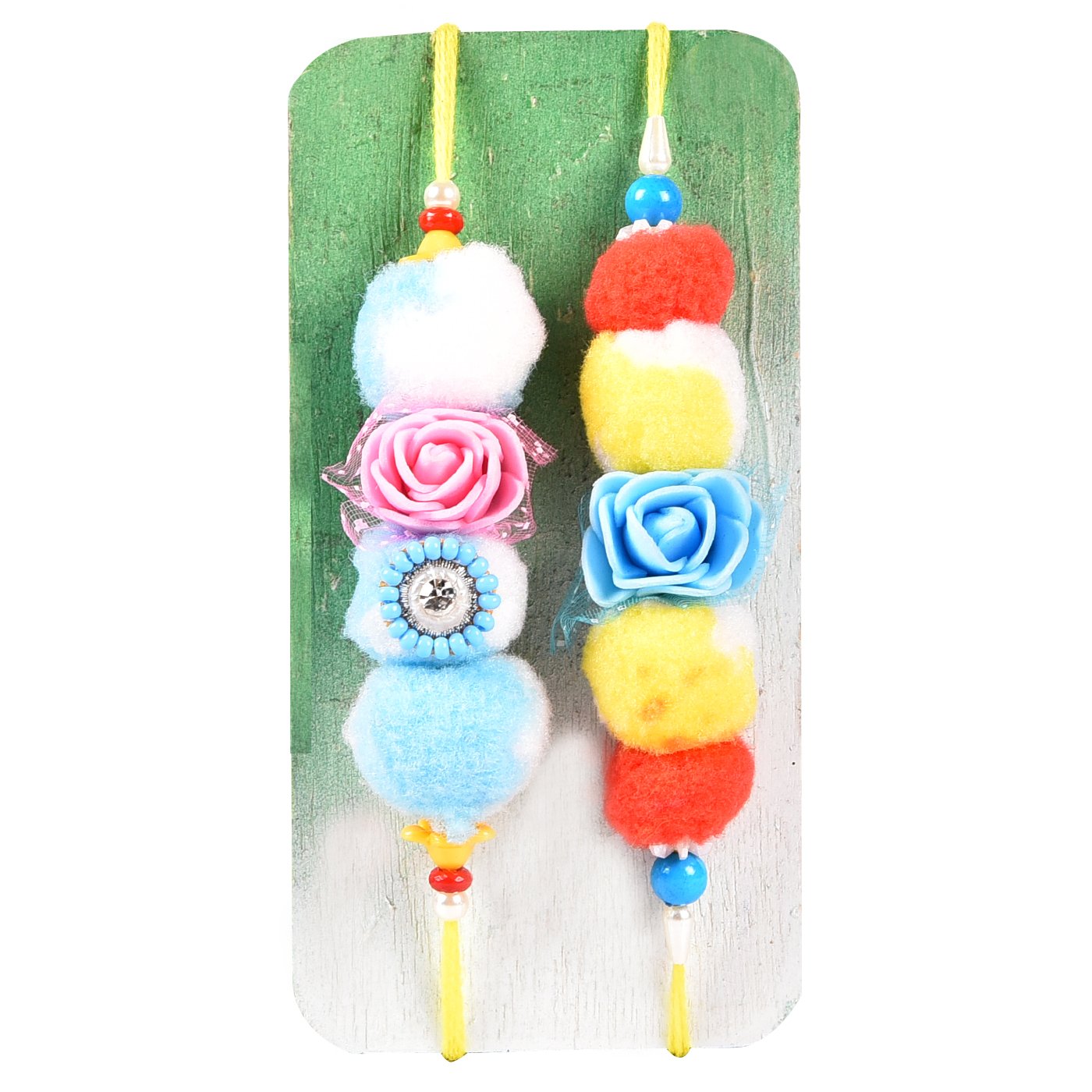tokenz multicolored pompom rakhi for brother with rakshabandhan roli chawal tikka